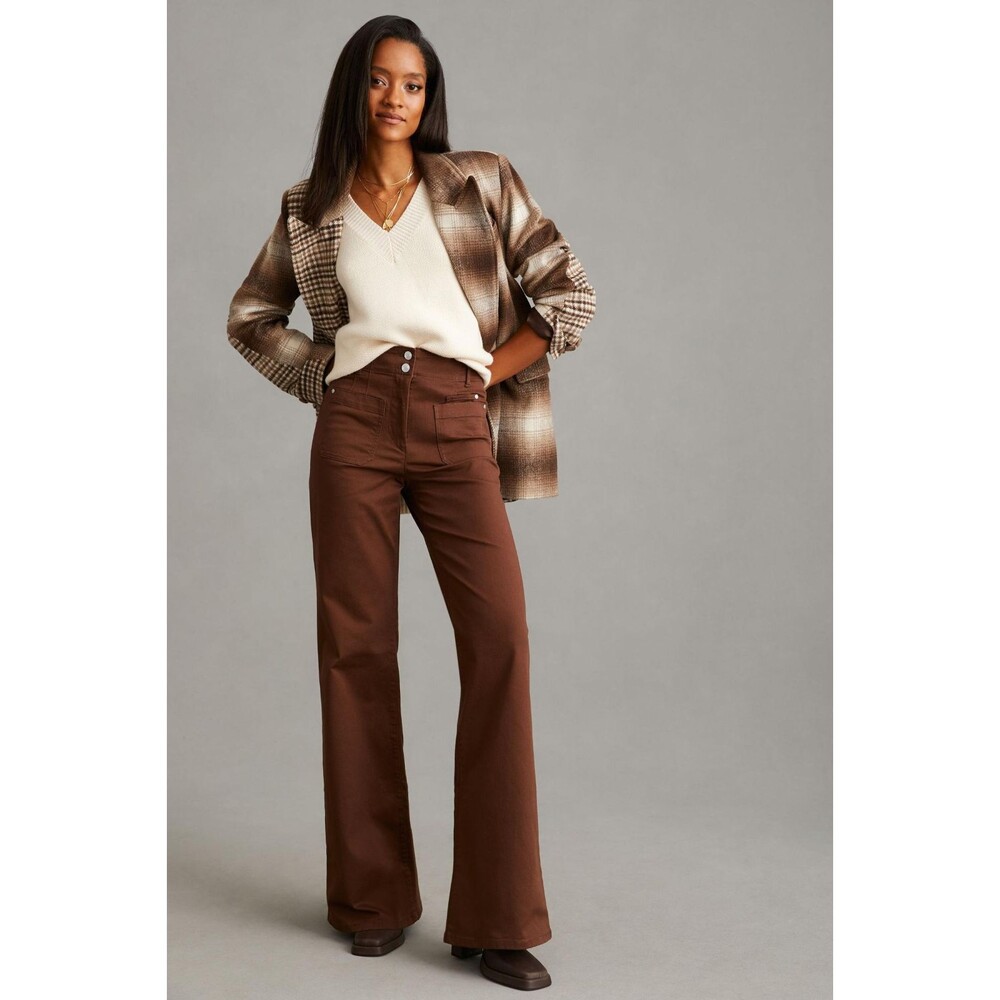 Anthropologie Maeve Womens Jeans Brown The Junie Hi Rise Flare Stretch Size 25
